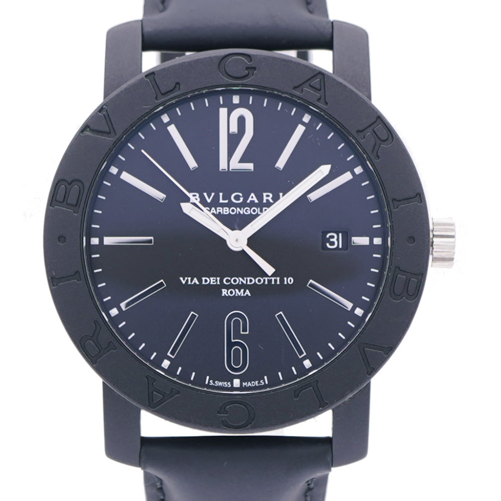 新品同様 ブルガリ ブルガリブルガリ カーボン BB40CL 自動巻き 腕時計 カーボン/レザー ブラック 黒文字盤 0176【中古】BVLGARI メンズ
