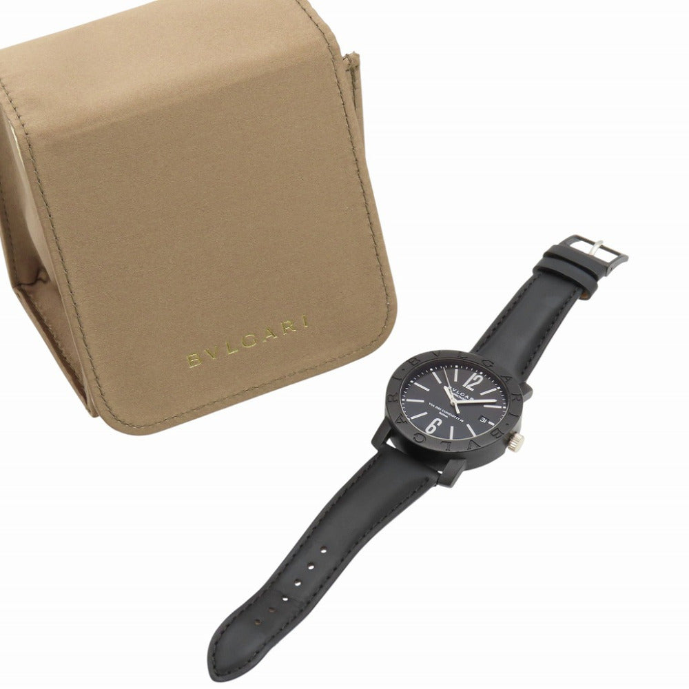 新品同様 ブルガリ ブルガリブルガリ カーボン BB40CL 自動巻き 腕時計 カーボン/レザー ブラック 黒文字盤 0176【中古】BVLGARI メンズ