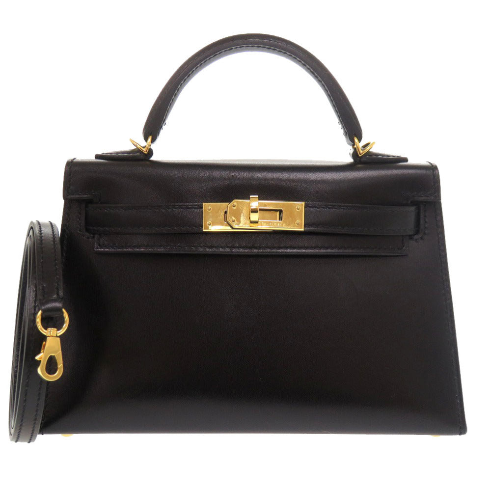 美品 エルメス ミニケリードゥ ボックスカーフ ブラック ゴールド金具 U刻印(2022年製) 2WAY ハンドバッグ 黒 0183 【中古】 HERMES ケリー20 ミニケリー2