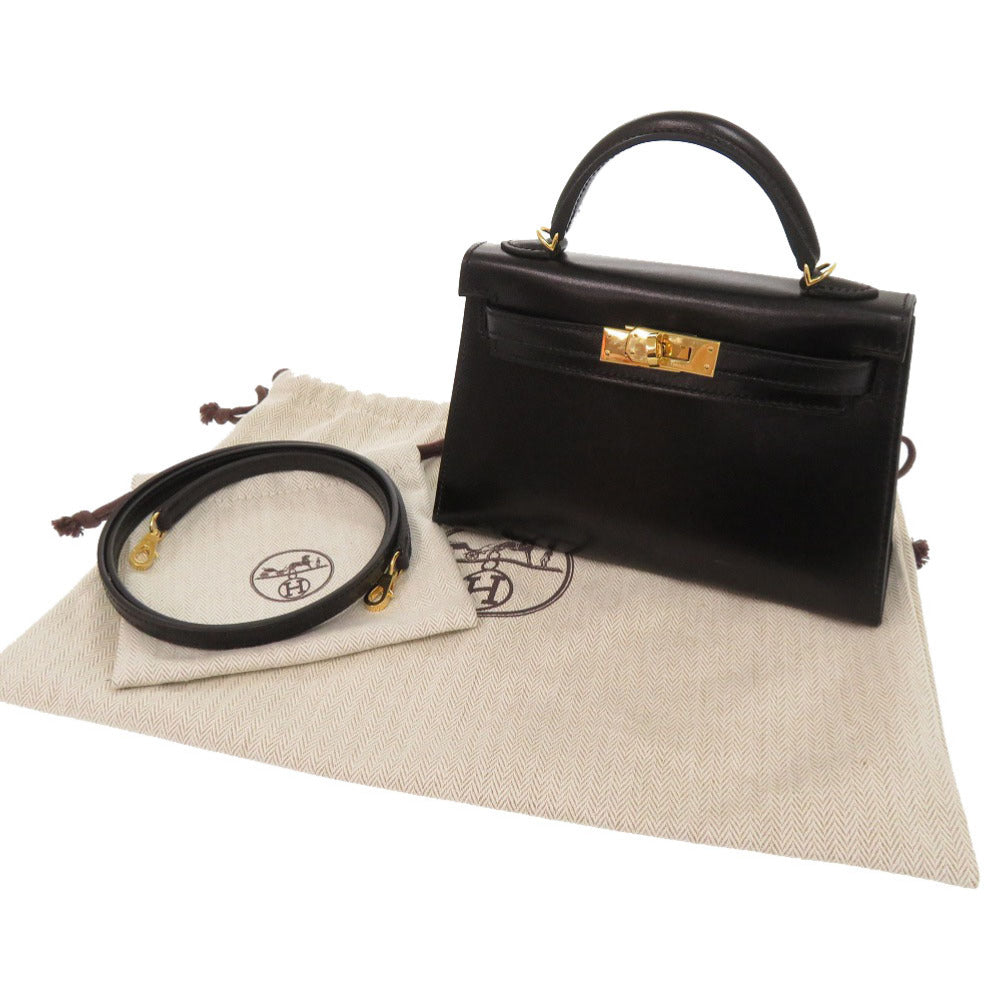 美品 エルメス ミニケリードゥ ボックスカーフ ブラック ゴールド金具 U刻印(2022年製) 2WAY ハンドバッグ 黒 0183 【中古】 HERMES ケリー20 ミニケリー2