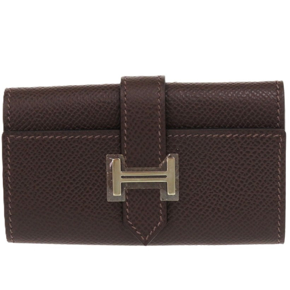 新品同様 エルメス ベアン 4連 ヴォーエプソン ショコラ □K刻印 シルバー金具 茶 キーケース 0196【中古】HERMES