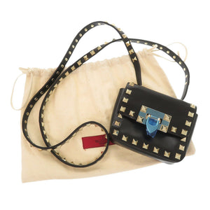 未使用品 ヴァレンティノ ガラヴァーニ ロックスタッズ レザー ブラック ショルダーバッグ 黒 0210【中古】Valentino Garavani