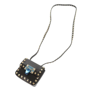 未使用品 ヴァレンティノ ガラヴァーニ ロックスタッズ レザー ブラック ショルダーバッグ 黒 0210【中古】Valentino Garavani