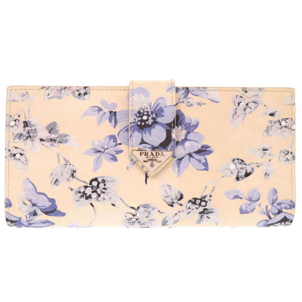 新品同様 プラダ 花柄 レザー 花柄 アイボリー ゴールド金具 1MV025 長財布 0215 【中古】 PRADA
