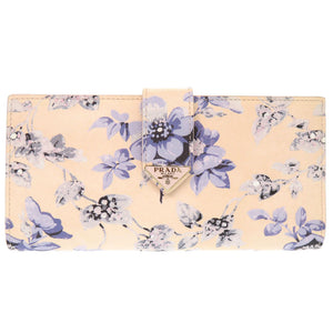 新品同様 プラダ 花柄 レザー 花柄 アイボリー ゴールド金具 1MV025 長財布 0215 【中古】 PRADA