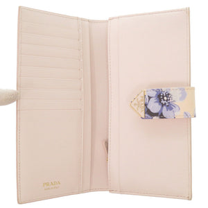 新品同様 プラダ 花柄 レザー 花柄 アイボリー ゴールド金具 1MV025 長財布 0215 【中古】 PRADA