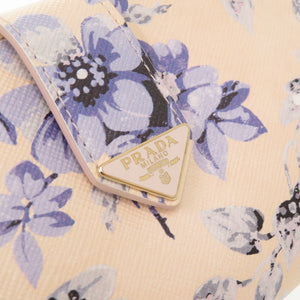 新品同様 プラダ 花柄 レザー 花柄 アイボリー ゴールド金具 1MV025 長財布 0215 【中古】 PRADA