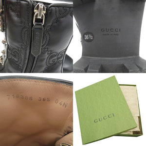 新品同様 グッチ ショートブーツ GG 厚底 ラバーソール 718386 レザー ブラック 0255【中古】GUCCI