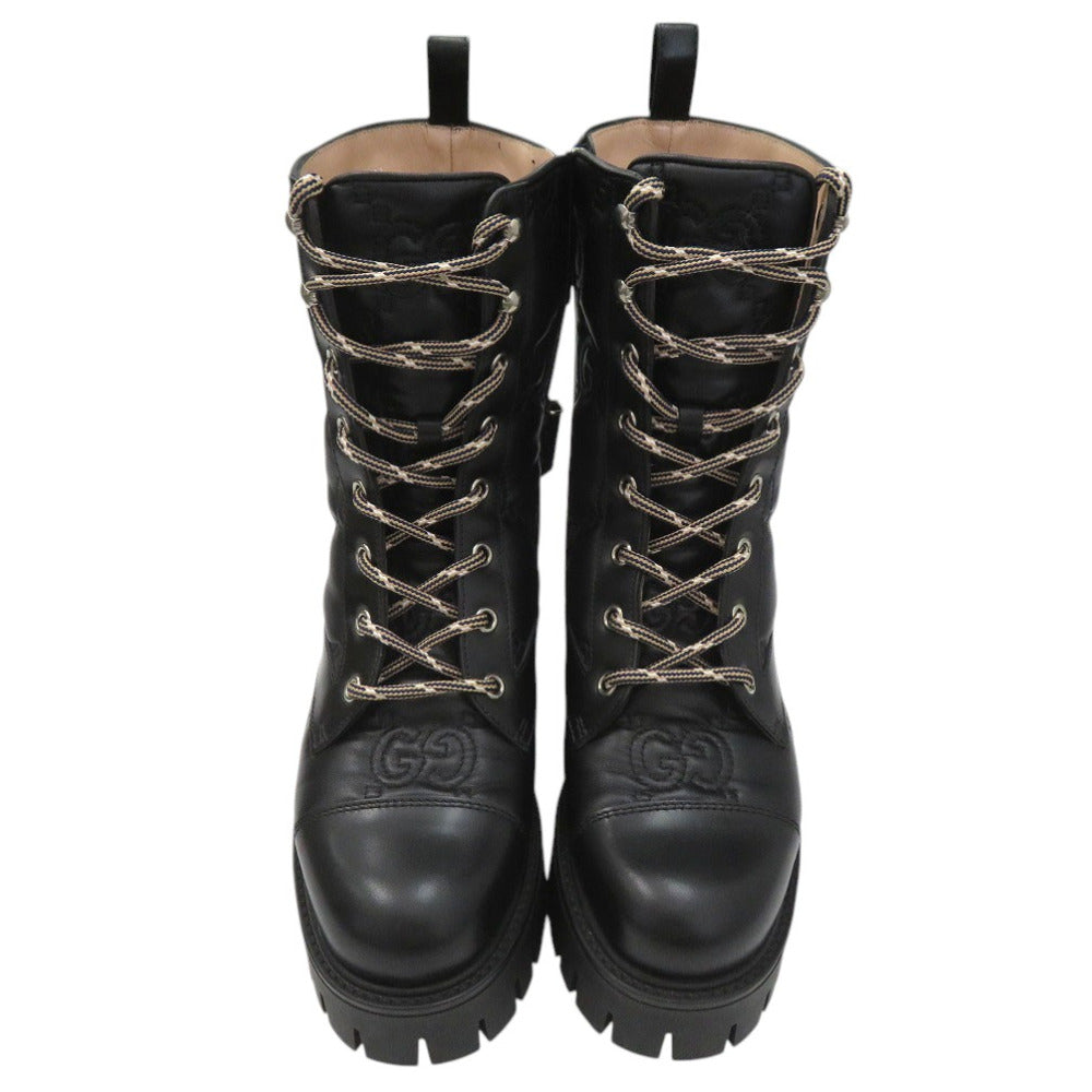 新品同様 グッチ ショートブーツ GG 厚底 ラバーソール 718386 レザー ブラック 0255【中古】GUCCI