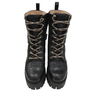 新品同様 グッチ ショートブーツ GG 厚底 ラバーソール 718386 レザー ブラック 0255【中古】GUCCI