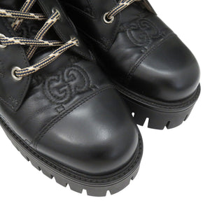 新品同様 グッチ ショートブーツ GG 厚底 ラバーソール 718386 レザー ブラック 0255【中古】GUCCI
