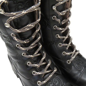 新品同様 グッチ ショートブーツ GG 厚底 ラバーソール 718386 レザー ブラック 0255【中古】GUCCI