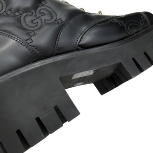 新品同様 グッチ ショートブーツ GG 厚底 ラバーソール 718386 レザー ブラック 0255【中古】GUCCI