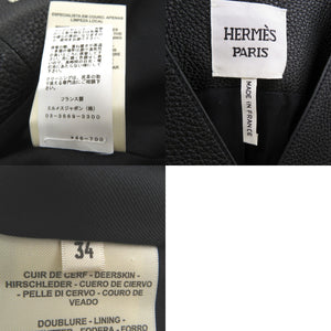 新品同様 エルメス ロングジレ 鹿革 ベスト ディアスキン ブラック 0260【中古】HERMES