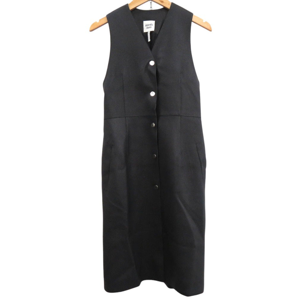 新品同様 エルメス ロングジレ 鹿革 ベスト ディアスキン ブラック 0260【中古】HERMES