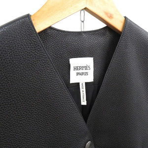 新品同様 エルメス ロングジレ 鹿革 ベスト ディアスキン ブラック 0260【中古】HERMES