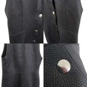 新品同様 エルメス ロングジレ 鹿革 ベスト ディアスキン ブラック 0260【中古】HERMES