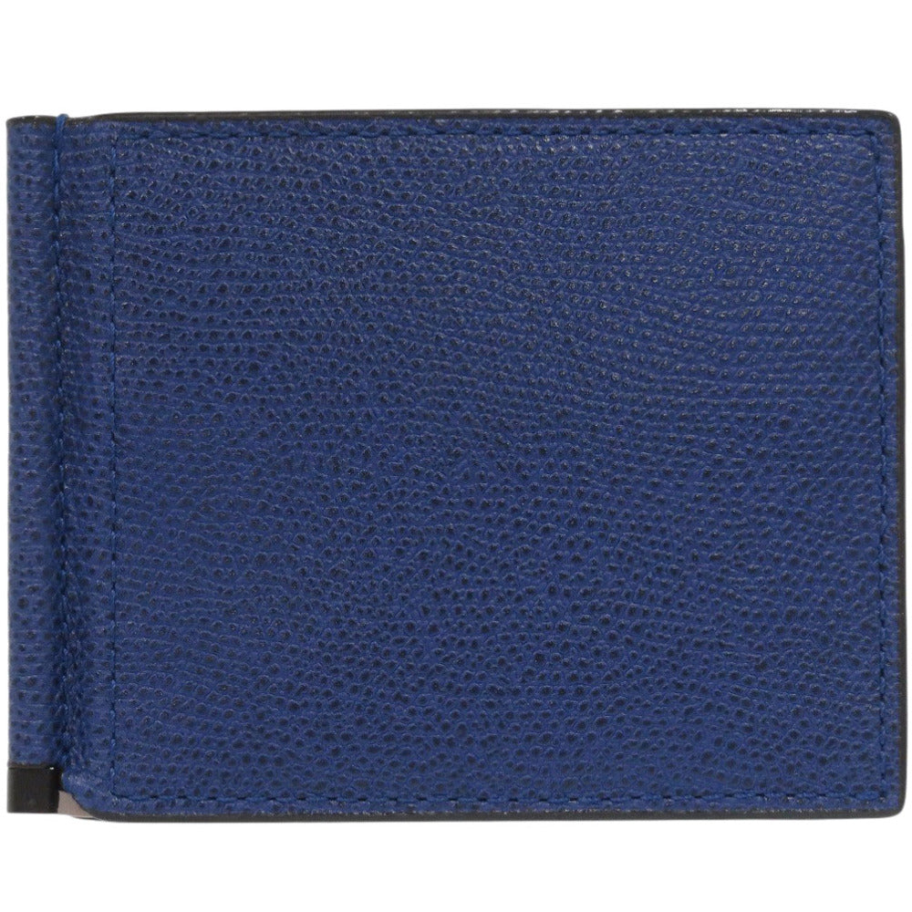 新品同様 ヴァレクストラ マネークリップ レザー ブルー カードケース 二つ折り財布 青 0266【中古】Valextra