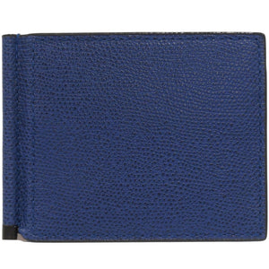 新品同様 ヴァレクストラ マネークリップ レザー ブルー カードケース 二つ折り財布 青 0266【中古】Valextra