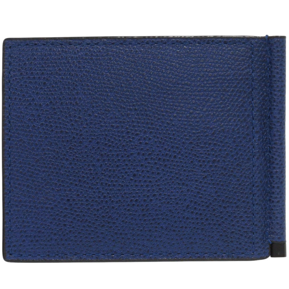 新品同様 ヴァレクストラ マネークリップ レザー ブルー カードケース 二つ折り財布 青 0266【中古】Valextra