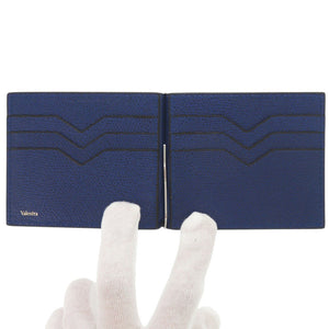 新品同様 ヴァレクストラ マネークリップ レザー ブルー カードケース 二つ折り財布 青 0266【中古】Valextra