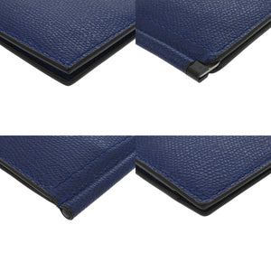新品同様 ヴァレクストラ マネークリップ レザー ブルー カードケース 二つ折り財布 青 0266【中古】Valextra