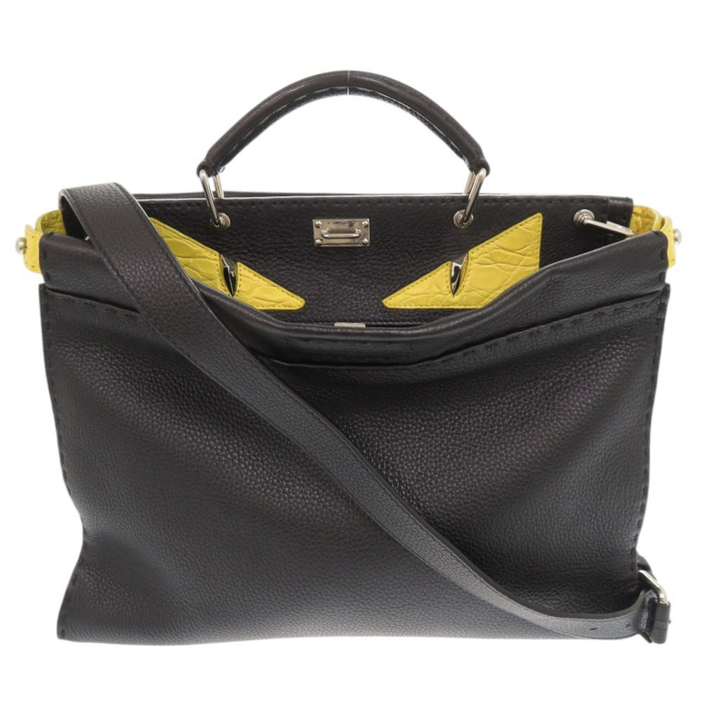 美品 フェンディ セレリア ピーカブー モンスター バグズアイ レザー ブラック 2WAY ハンドバッグ ショルダーバッグ 0268【中古】FENDI