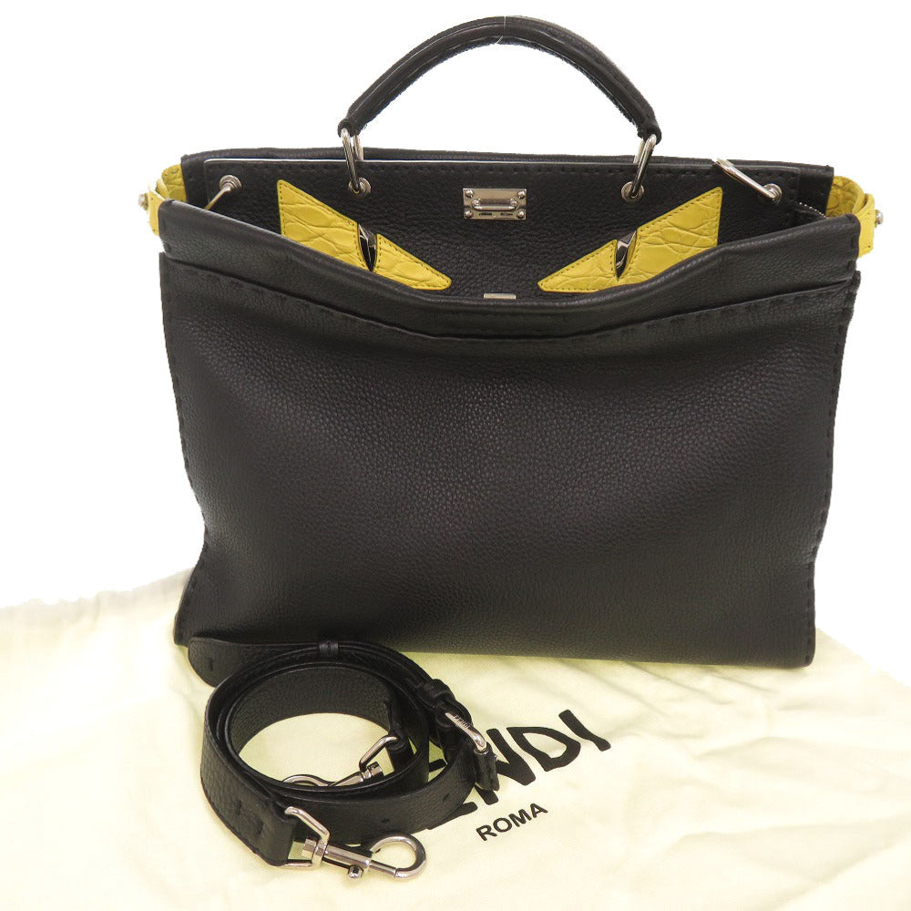 美品 フェンディ セレリア ピーカブー モンスター バグズアイ レザー ブラック 2WAY ハンドバッグ ショルダーバッグ 0268【中古】FENDI