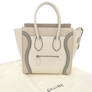 セリーヌ ラゲージ マイクロ レザー アイボリー ベージュ グレー ハンドバッグ 0272【中古】CELINE
