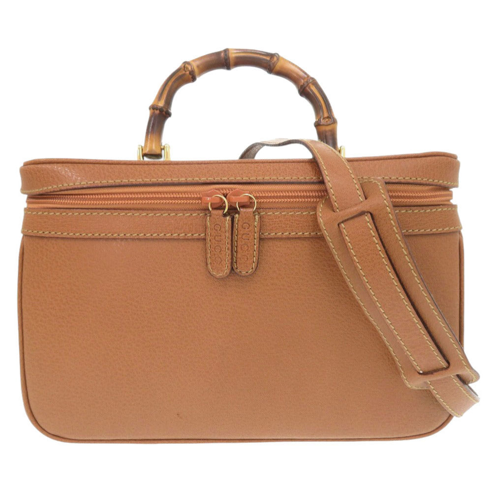 美品 グッチ バンブー 013 122 2491 レザー ブラウン 2WAY バニティバッグ 茶 0277【中古】GUCCI