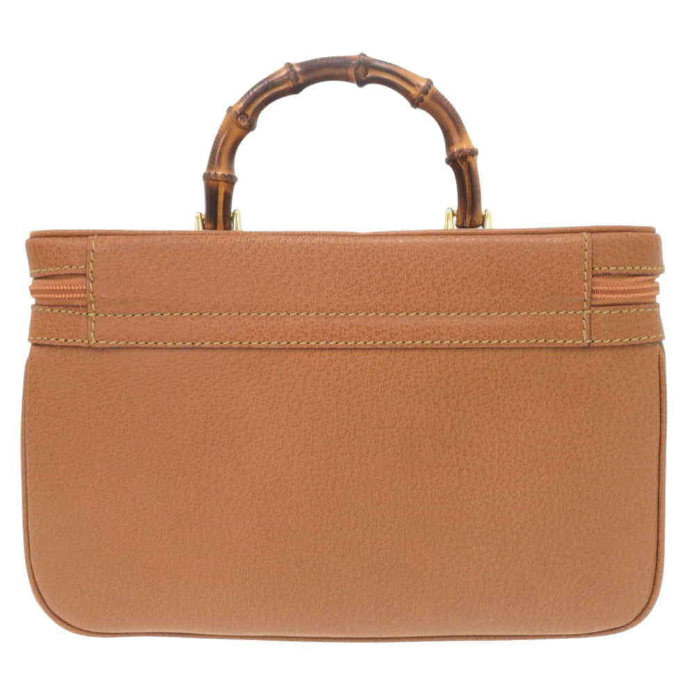 美品 グッチ バンブー 013 122 2491 レザー ブラウン 2WAY バニティバッグ 茶 0277【中古】GUCCI