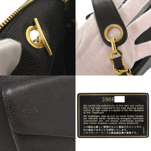 シャネル ココマーク キャビアスキン 3番台 ゴールド金具 ブラック トートバッグ チェーンショルダー ショルダーバッグ 黒 0281【中古】CHANEL