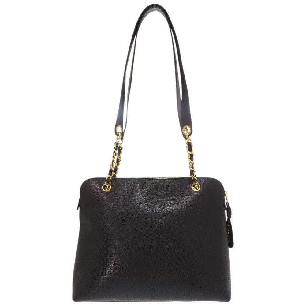 シャネル ココマーク キャビアスキン 3番台 ゴールド金具 ブラック トートバッグ チェーンショルダー ショルダーバッグ 黒 0281【中古】CHANEL