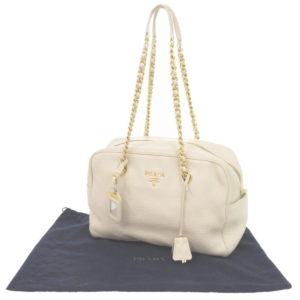 プラダ チェーンショルダー レザー ベージュ ショルダーバッグ 0284【中古】PRADA