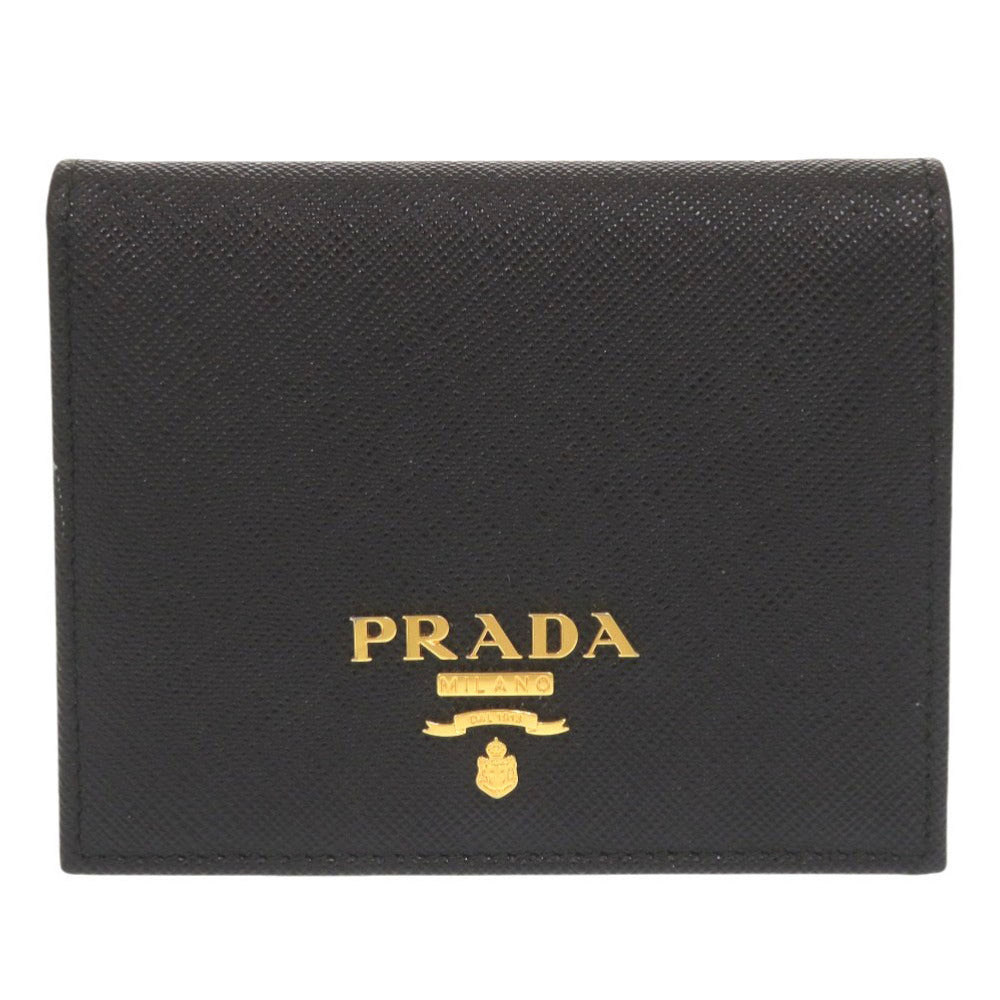新品同様 プラダ サフィアーノ 1MV204 ブラック 二つ折り財布 黒 0291【中古】PRADA