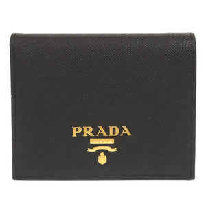 新品同様 プラダ サフィアーノ 1MV204 ブラック 二つ折り財布 黒 0291【中古】PRADA