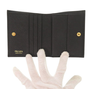 新品同様 プラダ サフィアーノ 1MV204 ブラック 二つ折り財布 黒 0291【中古】PRADA