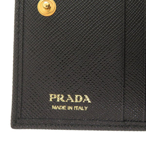 新品同様 プラダ サフィアーノ 1MV204 ブラック 二つ折り財布 黒 0291【中古】PRADA