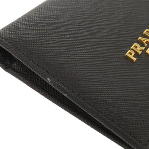 新品同様 プラダ サフィアーノ 1MV204 ブラック 二つ折り財布 黒 0291【中古】PRADA