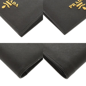 新品同様 プラダ サフィアーノ 1MV204 ブラック 二つ折り財布 黒 0291【中古】PRADA