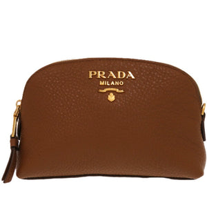 美品 プラダ コスメポーチ レザー/レザー ブラウン 茶 ポーチ バッグ 0320【中古】PRADA
