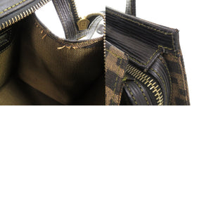 美品 フェンディ ズッカ キャンバス レザー ブラウン系 ブラック ハンドバッグ 0339【中古】FENDI