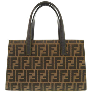 美品 フェンディ ズッカ キャンバス レザー ブラウン系 ブラック ハンドバッグ 0339【中古】FENDI