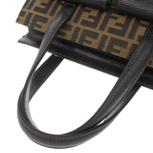 美品 フェンディ ズッカ キャンバス レザー ブラウン系 ブラック ハンドバッグ 0339【中古】FENDI