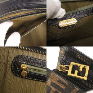 美品 フェンディ ズッカ キャンバス レザー ブラウン系 ブラック ハンドバッグ 0339【中古】FENDI