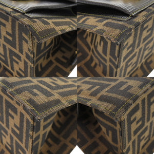 美品 フェンディ ズッカ キャンバス レザー ブラウン系 ブラック ハンドバッグ 0339【中古】FENDI