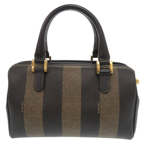 美品 フェンディ ペカン PVC レザー ブラウン系 ブラック ミニ ハンドバッグ ボストンバッグ 0343【中古】FENDI