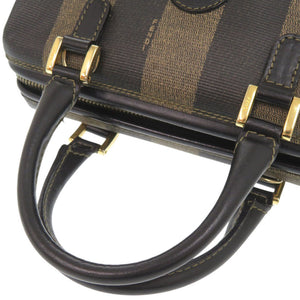 美品 フェンディ ペカン PVC レザー ブラウン系 ブラック ミニ ハンドバッグ ボストンバッグ 0343【中古】FENDI
