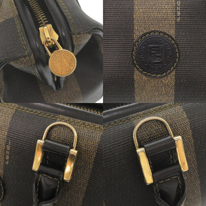 美品 フェンディ ペカン PVC レザー ブラウン系 ブラック ミニ ハンドバッグ ボストンバッグ 0343【中古】FENDI