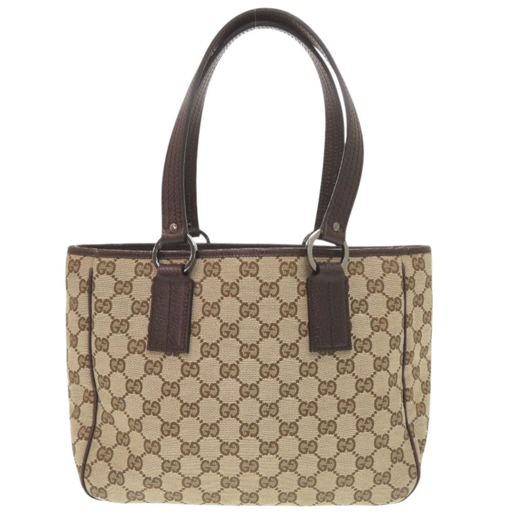 グッチ 113019 GGキャンバス レザー ベージュ ブラウン トートバッグ ハンドバッグ 0351【中古】GUCCI